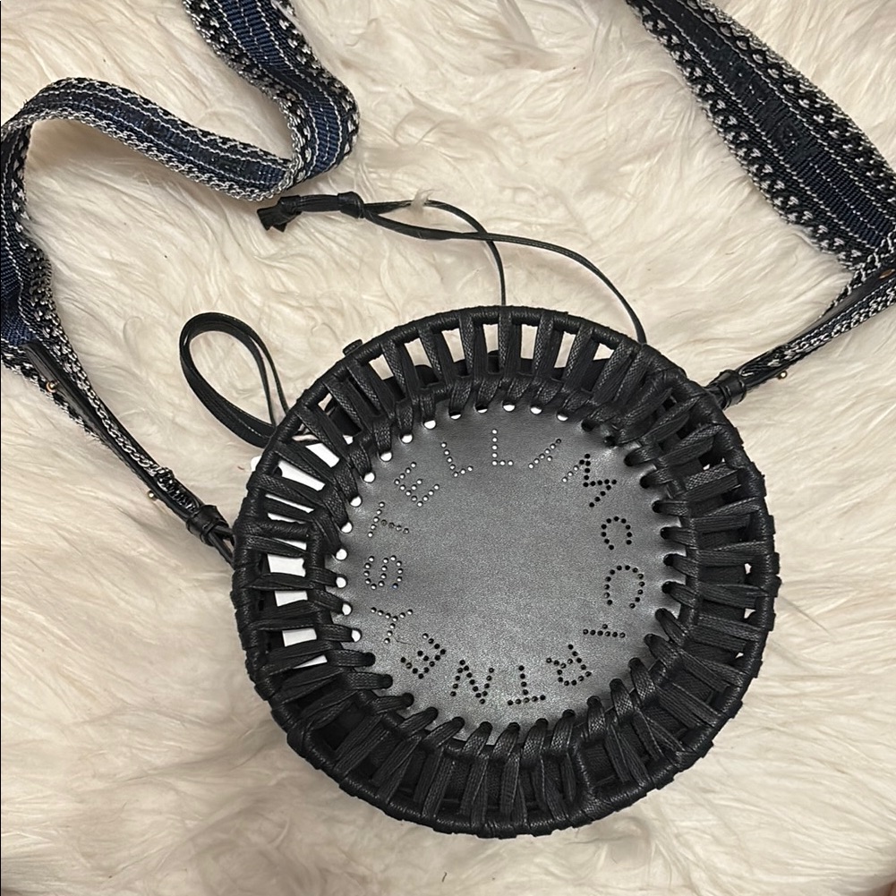 Stella Mccartney Black Circular Crossbody Bag With Ruffle Trim Brand New